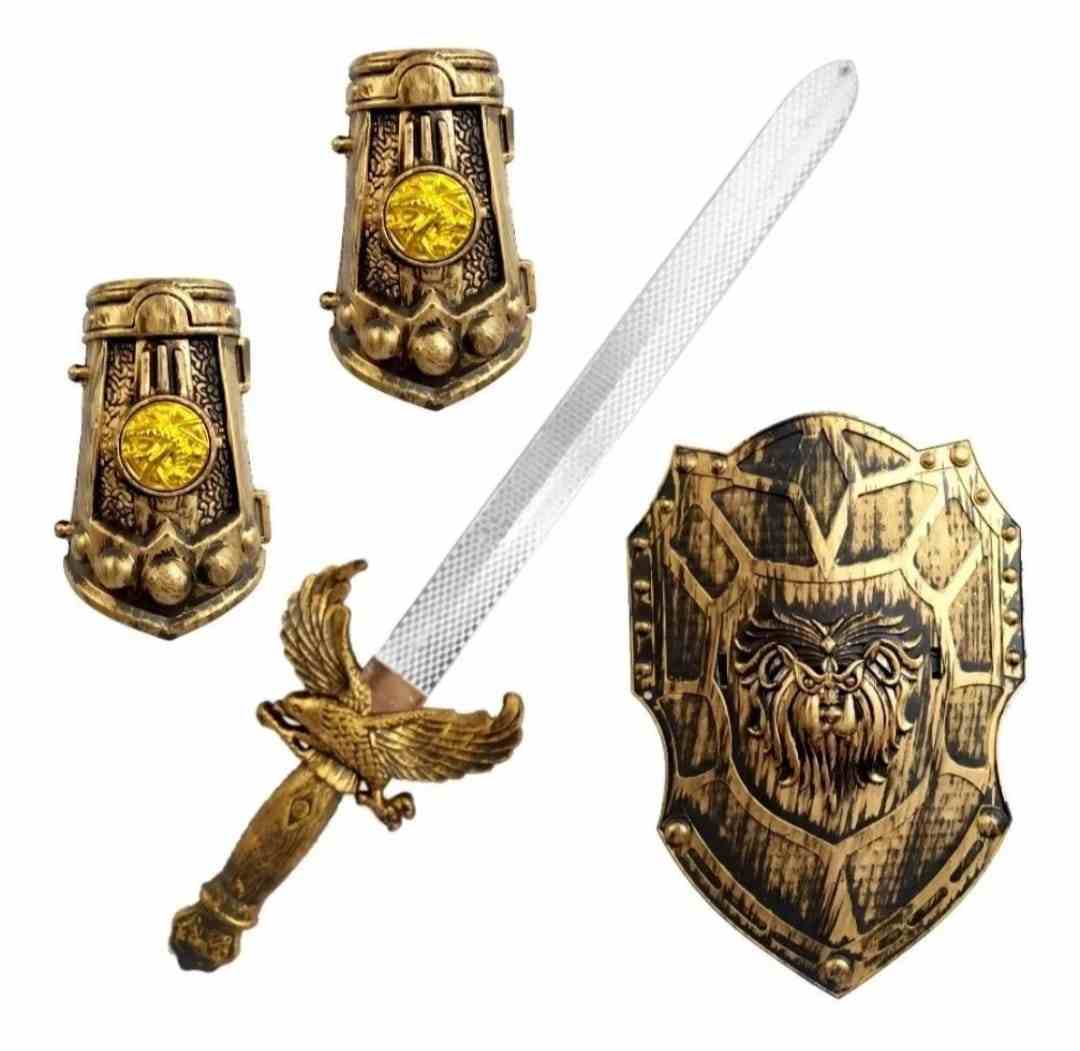 KIT MEDIEVAL C/ESPADA ESCUDO E BRACELETE KNIGHTS 4 PCS 